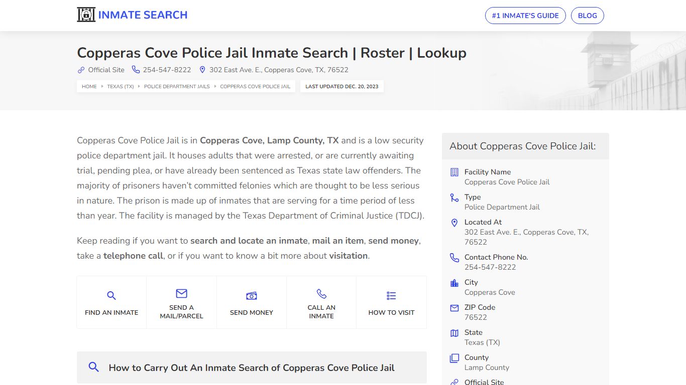 Copperas Cove Police Jail Inmate Search | Roster | Lookup