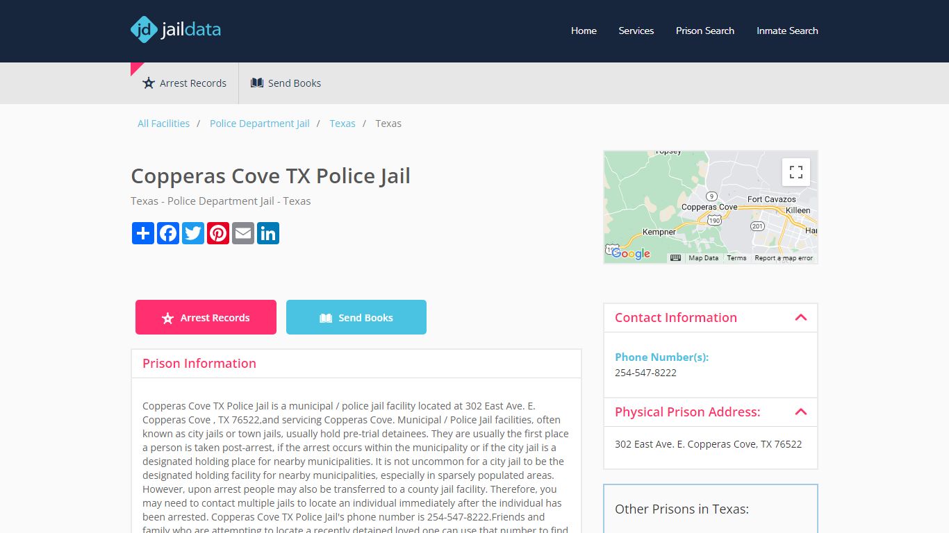 Copperas Cove TX Police Jail Inmate Search and Prisoner Info - Copperas ...