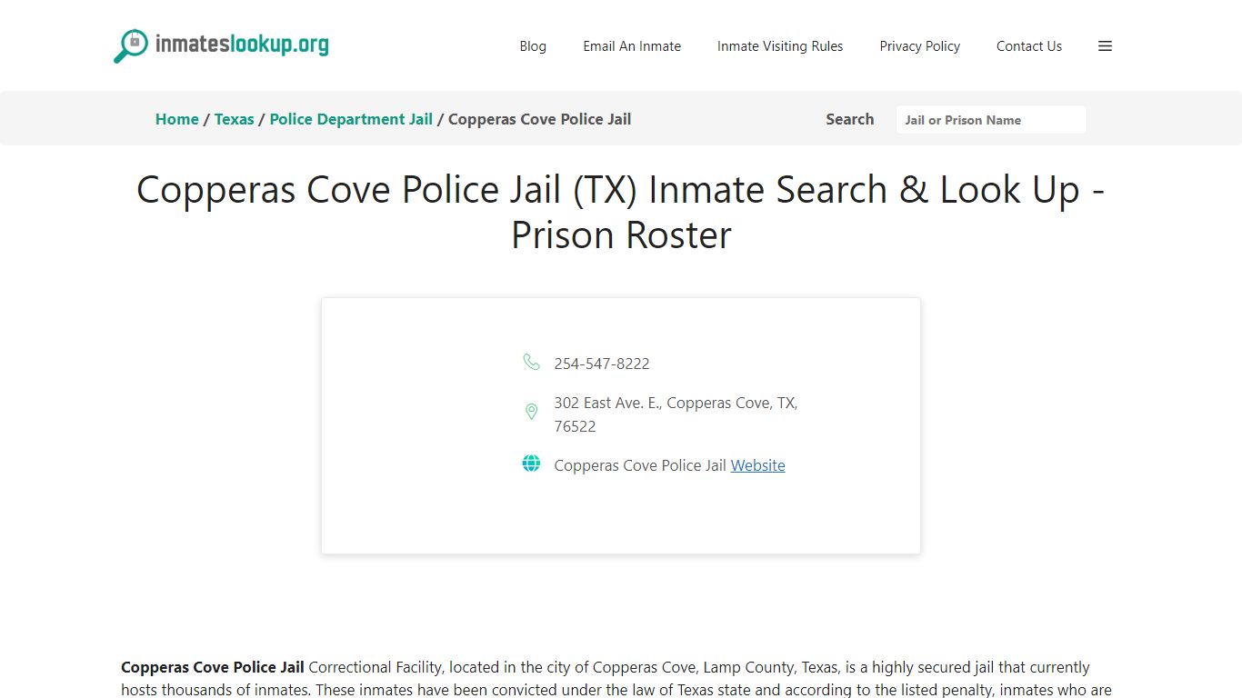 Copperas Cove Police Jail (TX) Inmate Search & Look Up - Prison Roster